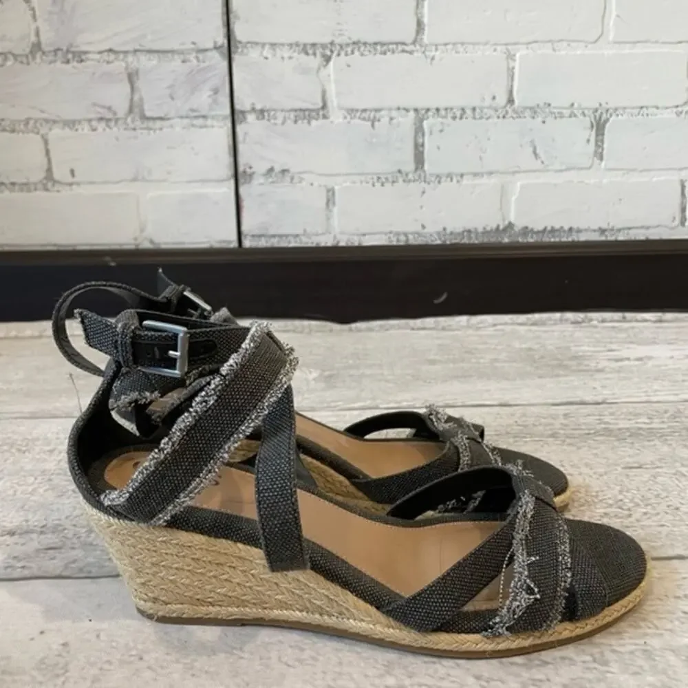 Chaps Espadrilles Ankle Strap Wedge Sandal Low Heel Denim Sz 11 NWOT Vacation